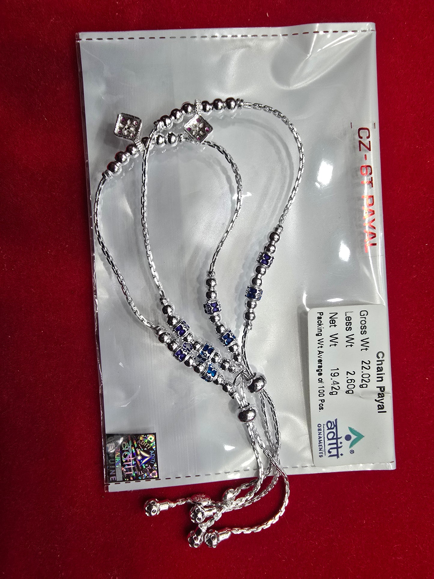 Branded : Aditi Ornaments | Silver CZ Anklet Chain Payal | Affordable & Durable | Id : ACP5